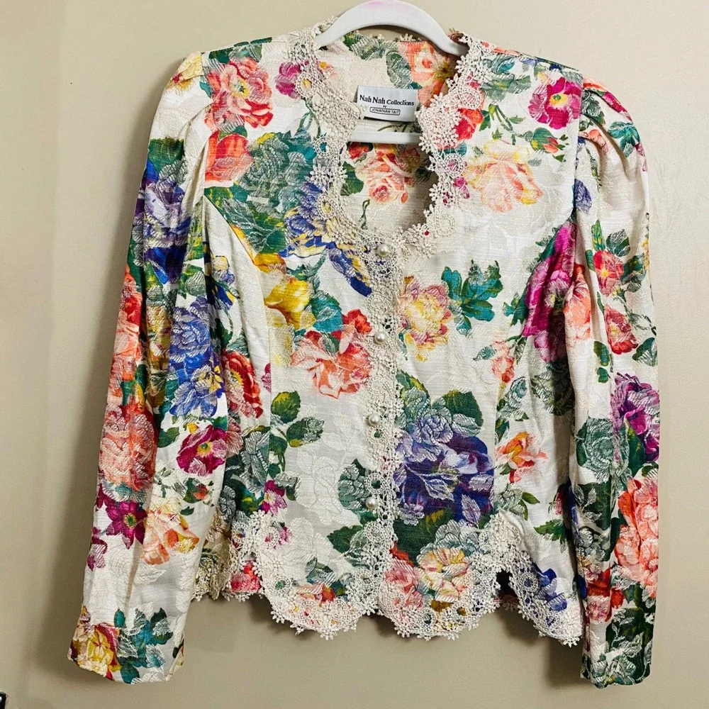 Nah Nah‎ Collections by Jonathan Tait Vintage Floral Jacquard Lace Blazer Large